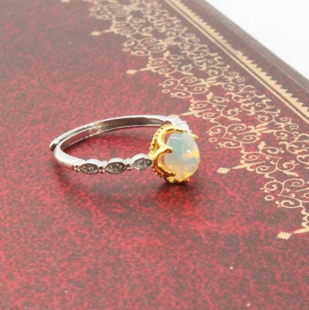 Genuine Opal 925 Sterling Silver Crown Ring - Picture 2 of 6